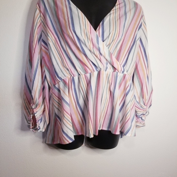 Lane Bryant stripes blouse with crossover front - Picture 3 of 7